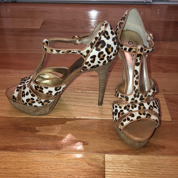 Guess Shoes - EUC Guess Cheetah T-Strap Heels